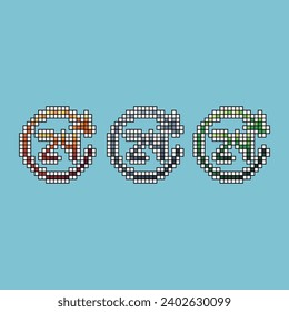 Pixel art stroke sets of 24hours icon with variation color item asset.  24hours icon on pixelated style. 8bits perfect for game asset or design asset element for your game design asset