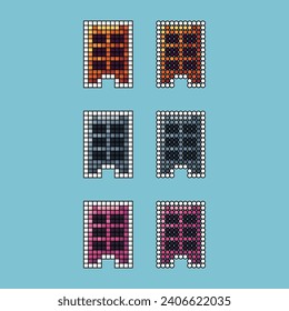 Pixel art stroke sets of apartment icon with variation color item asset. apartment icon on pixelated style. 8bits perfect for game asset or design asset element for your game design asset
