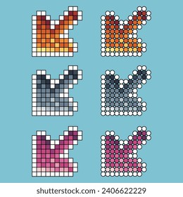 Pixel art stroke sets of arrow vector icon with variation color item asset. arrow icon on pixelated style. 8bits perfect for game asset or design asset element for your game design asset