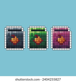 Pixel art stroke sets of book of apple icon with variation color item asset. book of apple icon on pixelated style. 8bits perfect for game asset or design asset element for your game design asset