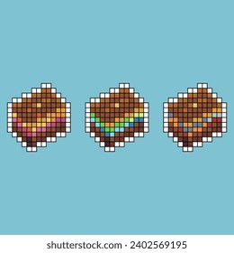 Pixel art stroke sets of cake food icon with variation color item asset. food cake icon on pixelated style. 8bits perfect for game asset or design asset element for your game design asset