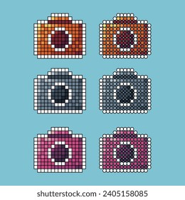 Pixel-Strich-Sets von Kamerasymbolen mit Variationsfarben-Objekt.Kamera-Icon auf pixeltem Stil. 8 Bits, perfekt für das Spiel oder das Design-Objekt für Ihr Spieldesign-Objekt