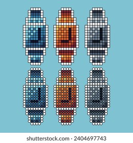 Pixel art stroke sets of clock icon with variation color item asset. watch clock icon on pixelated style. 8bits perfect for game asset or design asset element for your game design asset