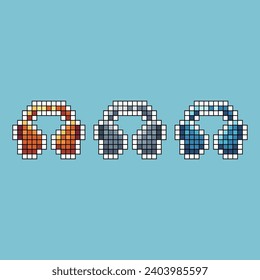 Pixel art stroke sets of headset icon with variation color item asset. Headset icon on pixelated style. 8bits perfect for game asset or design asset element for your game design asset