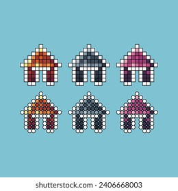 Pixel art stroke sets of house icon with variation color item asset. house icon on pixelated style. 8bits perfect for game asset or design asset element for your game design asset
