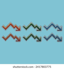 Pixel art stroke sets icon of graph down variation color.graph down icon on pixelated style. 8bits perfect for game asset or design asset element for your game design. Simple pixel art icon asset.