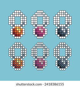 Pixel art stroke sets icon of necklace variation color. necklace icon on pixelated style. 8bits perfect for game asset or design asset element for your game design. Simple pixel art icon asset.