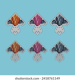 Pixel art stroke sets icon of plane variation color. plane icon on pixelated style. 8bits perfect for game asset or design asset element for your game design. Simple pixel art icon asset.