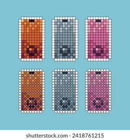 Pixel art stroke sets icon of phone variation color. handphone icon on pixelated style. 8bits perfect for game asset or design asset element for your game design. Simple pixel art icon asset.