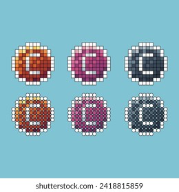 Pixel art stroke sets icon of coin game asset variation color. coin icon on pixelated style. 8bits perfect for game asset or design asset element for your game design. Simple pixel art icon asset.