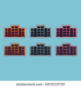 Pixel art stroke sets icon of apartment house variation color.Apart icon on pixelated style. 8bits perfect for game asset or design asset element for your game design. Simple pixel art icon asset.