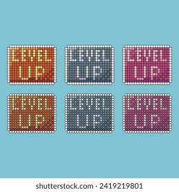 Pixel art stroke sets icon of level up variation color.level up icon on pixelated style. 8bits perfect for game asset or design asset element for your game design. Simple pixel art icon asset.