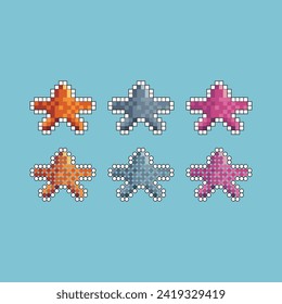 Pixel art stroke sets icon of star variation color. Star icon on pixelated style. 8bits perfect for game asset or design asset element for your game design. Simple pixel art icon asset.