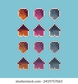 Pixel art stroke sets icon of pinpoint home variation color.Pin point icon on pixelated style. 8bits perfect for game asset or design asset element for your game design. Simple pixel art icon asset.