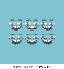 Pixel art stroke sets icon of haha face variation color. joke face icon on pixelated style. 8bits perfect for game asset or design asset element for your game design. Simple pixel art icon asset.
