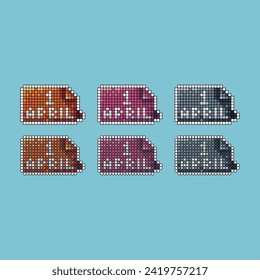 Pixel-Kunststrich setzt Symbol für 1 april Variation Farbe.1 Apfelfool Icon auf pixeligen Stil. 8bits perfekt für das Spiel Asset oder Design Asset Element für Ihr Spieldesign. Einfache Pixelkunst-Icon-Objekt.
