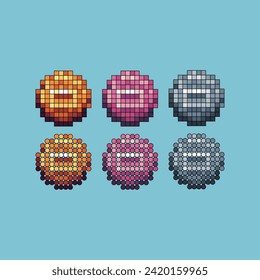 El infarto de arte de píxeles fija el icono de la variación del yuan de dinero. Icono de la moneda lunar sobre el estilo pixelado. 8 bits perfectos para activos de juego o elementos de activos de diseño para su diseño de juego. Elemento de icono de píxel simple.