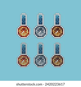 Pixel art stroke sets icon of medal winner variation color.Medallion icon on pixelated style. 8bits perfect for game asset or design asset element for your game design. Simple pixel art icon asset.