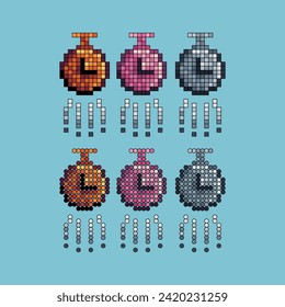 Pixel art stroke sets icon of clock speed variation color. clock fly icon on pixelated style. 8bits perfect for game asset or design asset element for your game design. Simple pixel art icon asset.