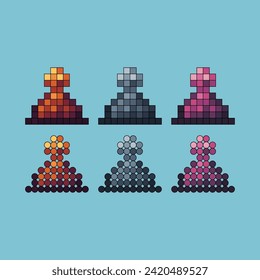 Pixel art stroke sets icon of chess pieces variation color.Chess icon on pixelated style. 8bits perfect for game asset or design asset element for your game design. Simple pixel art icon asset.