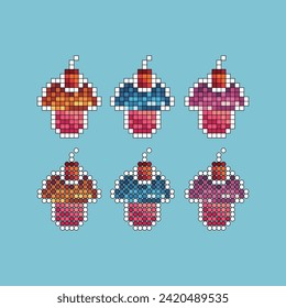 Pixel art stroke sets icon of pancake variation color. Cake food icon on pixelated style. 8bits perfect for game asset or design asset element for your game design. Simple pixel art icon asset.