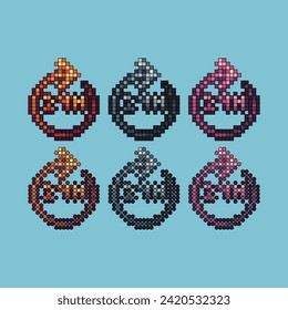 Pixel art stroke sets icon of 24hours redo variation color.24H sign icon on pixelated style. 8bits perfect for game asset or design asset element for your game design. Simple pixel art icon asset.