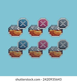 Pixel art stroke sets icon of ramadhan no eating logo variation color. Dont eat icon on pixelated style. 8bits Illustration, perfect for design asset element your game ui. Simple pixel art icon asset.