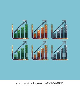 Pixel art stroke sets icon of up rise graph logo variation color rising money icon on pixelated style. 8bits Illustration, perfect for design asset element your game ui. Simple pixel art icon asset.