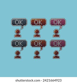 Pixel art stroke sets icon of person say ok logo variation color. People approve icon on pixelated style. 8bits Illustration, perfect for design asset element your game ui. Simple pixel art icon asset