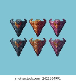 Pixel art stroke sets icon of bull shield logo variation color.Games item shield icon on pixelated style 8bits Illustration, perfect for design asset element your game ui. Simple pixel art icon asset.