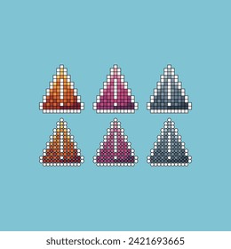 Pixel art stroke sets icon of danger sign logo variation color.Exclamation sign icon on pixelated style. 8bits Illustration, perfect for design asset element your game ui. Simple pixel art icon asset.
