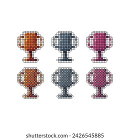 Pixel art stroke sets icon of cup in variation color. 1st cup icon on pixelated style. 8bits perfect for game asset or design asset element for your game design. Simple pixel art icon asset.