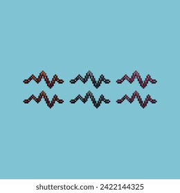 Pixel-art-Takt setzt Symbole der Herzfrequenz-Wellen-Logo-Variationen in Farbe. Symbol der Herzfrequenz in pixeliertem Stil. 8-Bit-Illustration für Design-Elemente, Spiel-UIs und mobile Apps-Icon-Sammlung.