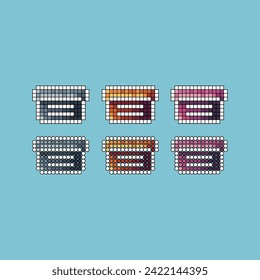 Pixel art stroke sets icons of box sign variations in color.Box icon in pixelated style. 8-bit Illustration,for design asset elements, game UIs, and mobile apps, vector illustration icon collection.