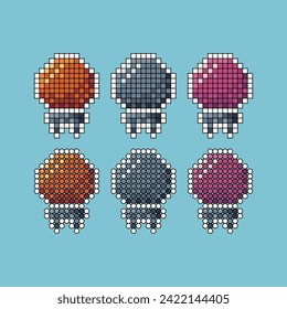 El trazo de arte de píxeles establece los iconos de las variaciones en el color de la señal de la lámpara. Icono de la idea de la lámpara en estilo pixelado. Ilustración de 8 bits, para diseñar elementos de activos, interfaces de usuario de juegos y colección de iconos de aplicaciones móviles.