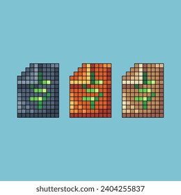 Juego de trazo de arte de píxeles de un icono de dinero de papel con activo de elemento de color de variación. icono de papel de dinero en estilo pixelado. 8 bits perfectos para activos de juego o elementos de activos de diseño para su activo de diseño de juegos
