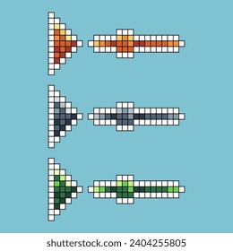 Icono de pulsación de pinceladas de pinceladas de arte de píxeles con un elemento de color de variación activo.icono de botón reproducir en estilo pixelado. 8 bits perfectos para activos de juego o elementos de activos de diseño para su activo de diseño de juegos