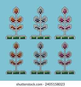 Pixel art stroke sets of rice plant icon with variation color item asset. paddy icon on pixelated style. 8bits perfect for game asset or design asset element for your game design asset