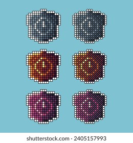 Pixel art stroke sets of shield icon with variation color item asset. shield icon on pixelated style. 8bits perfect for game asset or design asset element for your game design asset