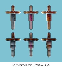 Pixelart-Strich-Sets von Schwert-Icon mit Variation-Farbe Element Objekt. Schwertsymbol im pixelierten Stil. 8 Bits, perfekt für das Spiel oder das Design-Objekt für Ihr Spieldesign-Objekt