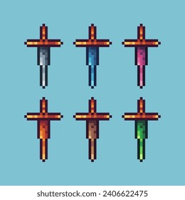 Pixel art stroke sets of sword icon with variation color item asset. sword icon on pixelated style. 8bits perfect for game asset or design asset element for your game design asset