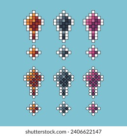 Pixel art strokesets of exclamation mark icon with variation color item asset. exclamation mark icon on pixelated style. 8bits perfect for game asset or design asset element for your game design asset