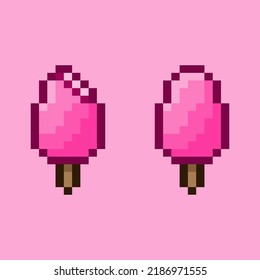 pixel art style, 18 bit style strawberry ice cream stick vector