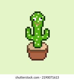 pixel art style, 18 bit style cute toy cactus vector