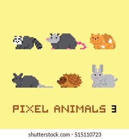 Pixel art style animals cartoon vector set 3