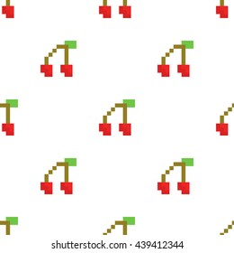 Pixel art style arcade game red cherry seamless vector pattern