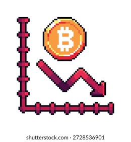 A pixel art style Bitcoin bearish symbol with bright colors. Perfect for your projects.	