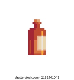 Pixel Art Style Bottles Icon. Alcoholic Beverage. Isolated Vector Illustration. 8-bit Sprite. Old School Computer Graphic Style.