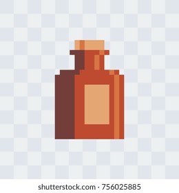 Pixel art style bottles icon. Alcoholic beverage. Isolated vector illustration. 8-bit sprite. Old school computer graphic style.