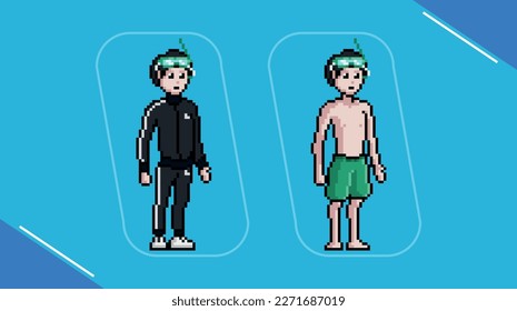 Pixel Art style Boy Swim Suit  Character Animation Sprite sheet frame by frame